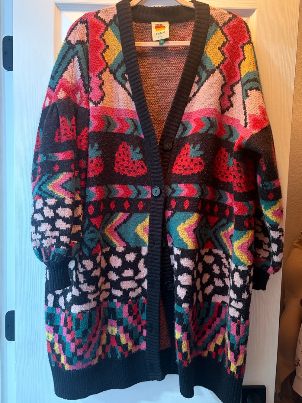 FARM Rio Vibrant Multicolor Geometric Knit Cardigan